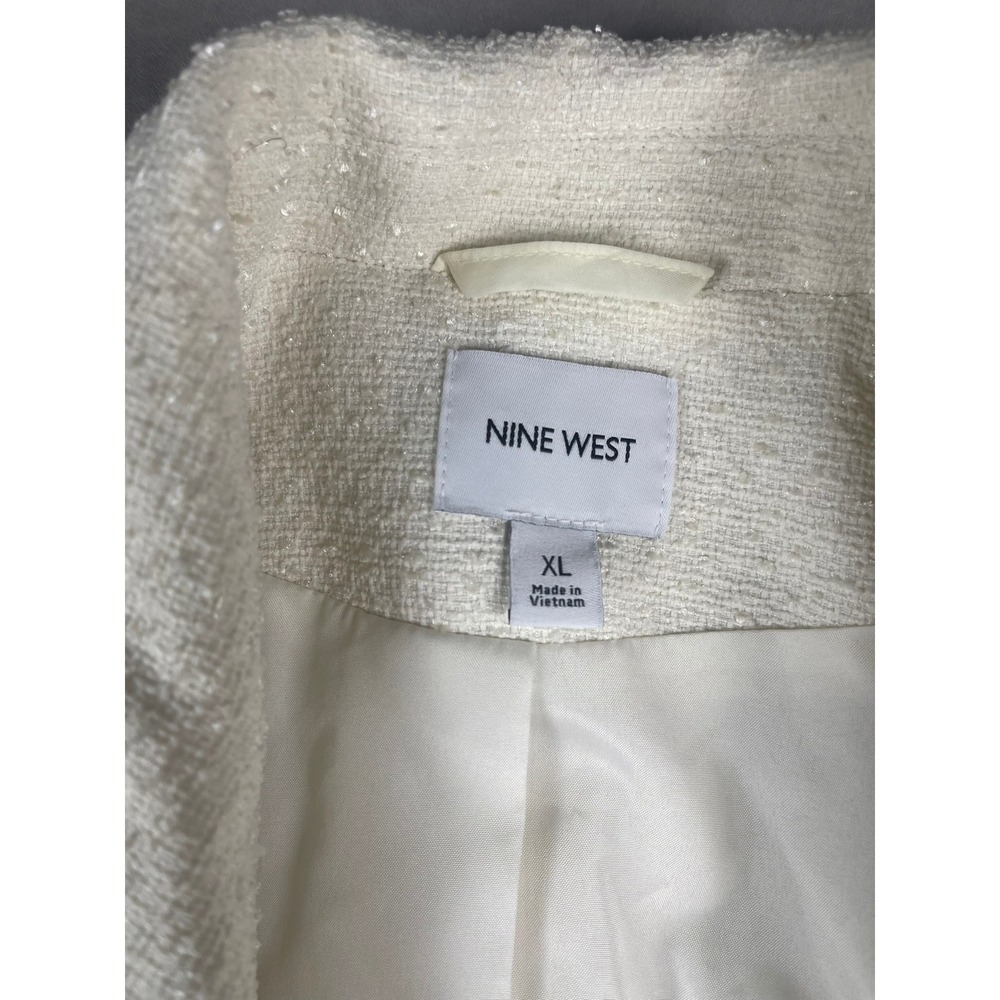 Nine West Ivory Tweed Double Breasted Blazer Gold Buttons Metallic Shimmer XL - Picture 5 of 6